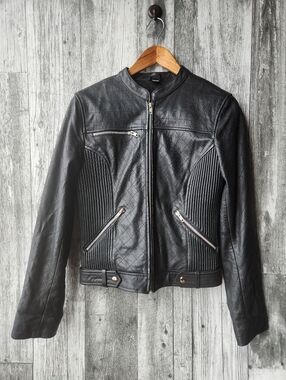 One Stop Biker Shop Black Leather Motorcycle Jacket Womens Medium